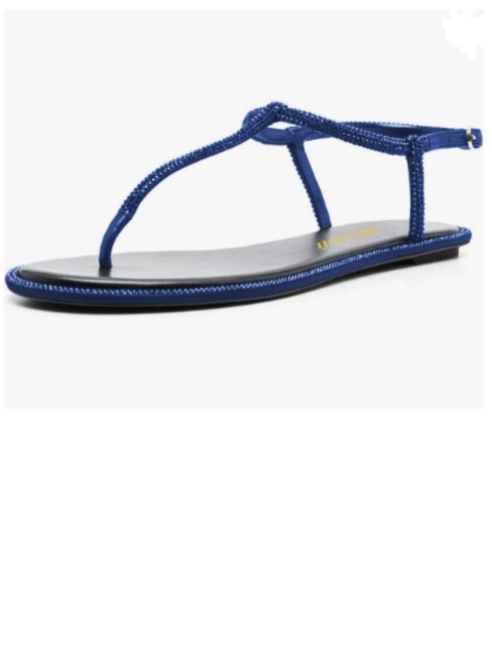 miss left Blue Rhinestone T-Strap Thong Sandals Open Clip Toe Flip Flops Glitter